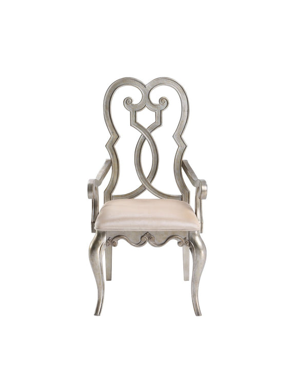 HomeRoots Set of Two Elegant Ivory & Champagne Velvet Dining Arm Chairs for Stylish Home Comfort 573388