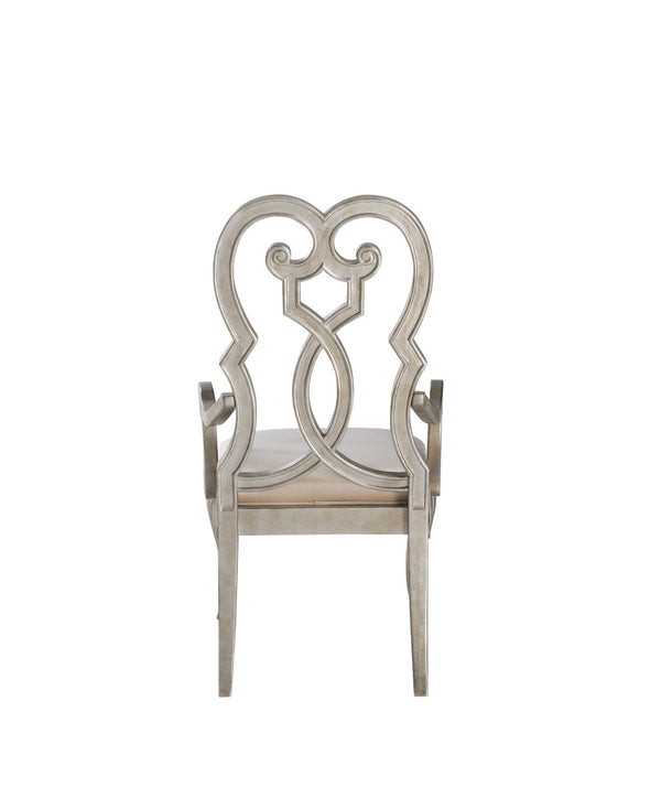 HomeRoots Set of Two Elegant Ivory & Champagne Velvet Dining Arm Chairs for Stylish Home Comfort 573388