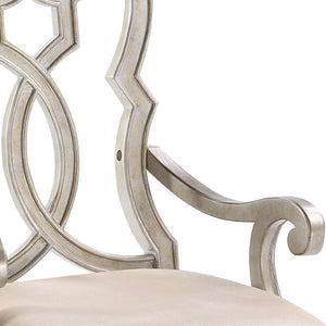 HomeRoots Set of Two Elegant Ivory & Champagne Velvet Dining Arm Chairs for Stylish Home Comfort 573388
