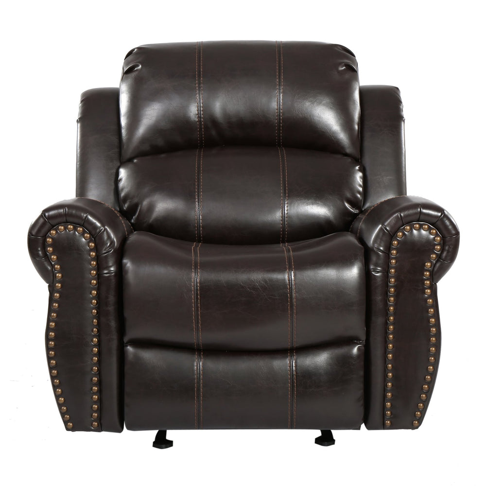 English Elm Christopher Knight Home® - 43.25" Faux Leather Manual Glider Recliner Brown — 43.25" Wide Plush 43.25" Width, Sturdy Frame, Smooth Glide 57339.00BRN