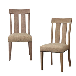 HomeRoots Set of Two Elegant Natural and Brown Upholstered Dining Side Chairs with Slat Back and Nailhead Trim 573391