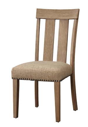 HomeRoots Set of Two Elegant Natural and Brown Upholstered Dining Side Chairs with Slat Back and Nailhead Trim 573391
