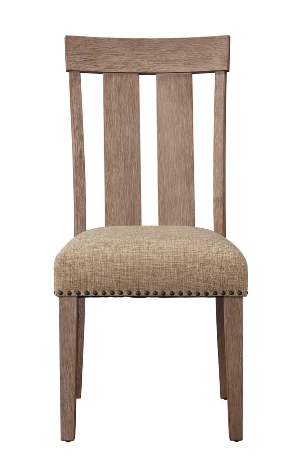 HomeRoots Set of Two Elegant Natural and Brown Upholstered Dining Side Chairs with Slat Back and Nailhead Trim 573391