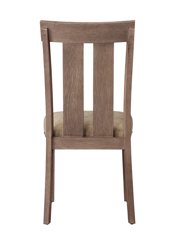 HomeRoots Set of Two Elegant Natural and Brown Upholstered Dining Side Chairs with Slat Back and Nailhead Trim 573391
