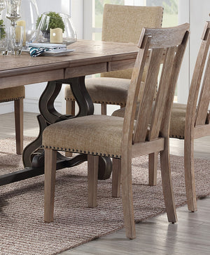 HomeRoots Set of Two Elegant Natural and Brown Upholstered Dining Side Chairs with Slat Back and Nailhead Trim 573391