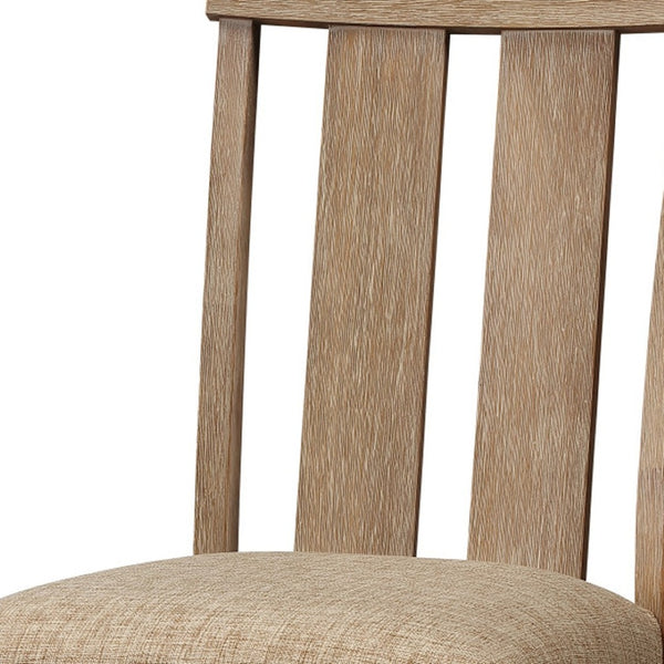 HomeRoots Set of Two Elegant Natural and Brown Upholstered Dining Side Chairs with Slat Back and Nailhead Trim 573391