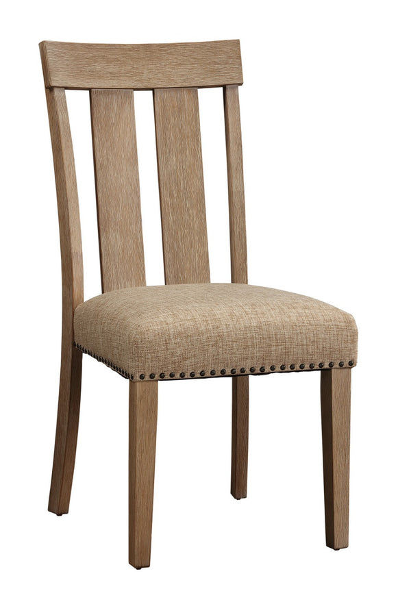 HomeRoots Set of Two Elegant Natural and Brown Upholstered Dining Side Chairs with Slat Back and Nailhead Trim 573391