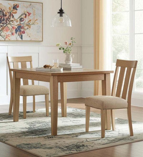 HomeRoots Set of Two Elegant Natural and Brown Upholstered Dining Side Chairs with Slat Back and Nailhead Trim 573391