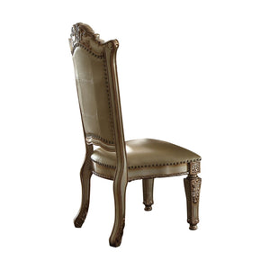 HomeRoots Set of Two Elegant Tufted Faux Leather Dining Side Chairs with Brass Accents for Modern Spaces 573393