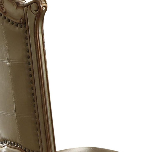HomeRoots Set of Two Elegant Tufted Faux Leather Dining Side Chairs with Brass Accents for Modern Spaces 573393