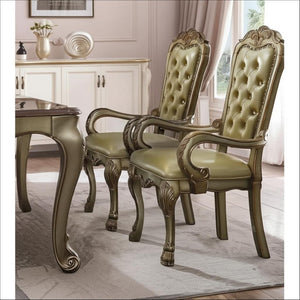 HomeRoots Set of Two Elegant Bone Tufted Faux Leather Dining Arm Chairs for Modern and Traditional Decor 573395