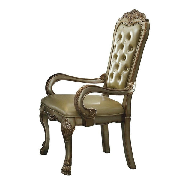 HomeRoots Set of Two Elegant Bone Tufted Faux Leather Dining Arm Chairs for Modern and Traditional Decor 573395