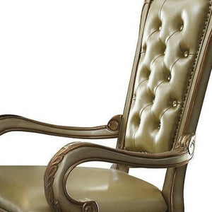 HomeRoots Set of Two Elegant Bone Tufted Faux Leather Dining Arm Chairs for Modern and Traditional Decor 573395