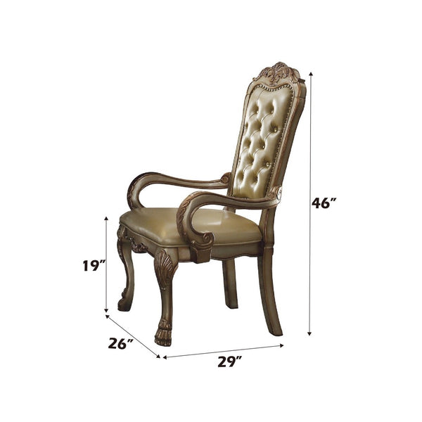 HomeRoots Set of Two Elegant Bone Tufted Faux Leather Dining Arm Chairs for Modern and Traditional Decor 573395