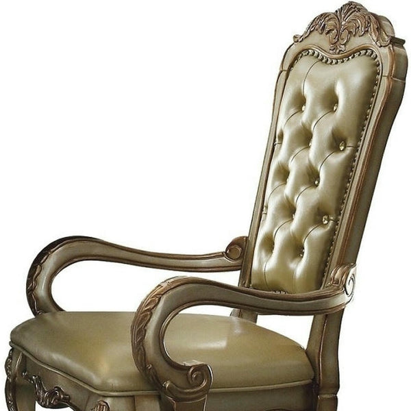 HomeRoots Set of Two Elegant Bone Tufted Faux Leather Dining Arm Chairs for Modern and Traditional Decor 573395