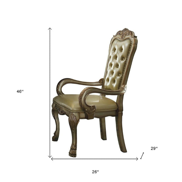 HomeRoots Set of Two Elegant Bone Tufted Faux Leather Dining Arm Chairs for Modern and Traditional Decor 573395