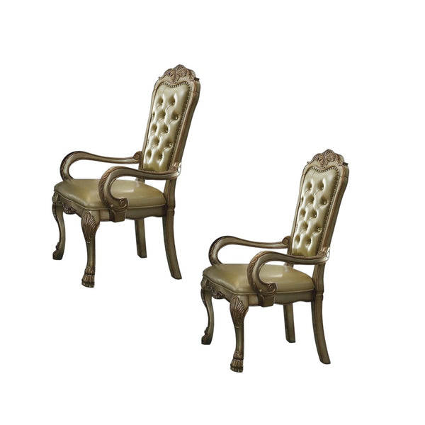 HomeRoots Set of Two Elegant Bone Tufted Faux Leather Dining Arm Chairs for Modern and Traditional Decor 573395