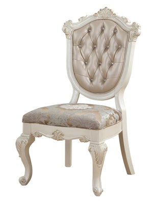 HomeRoots Set of Two Elegant Tufted Rose Gold and Pearl Faux Leather Dining Chairs with Solid Wood Frame 573396