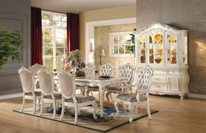 HomeRoots Set of Two Elegant Tufted Rose Gold and Pearl Faux Leather Dining Chairs with Solid Wood Frame 573396