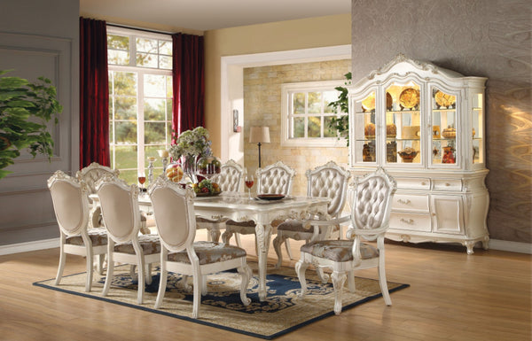 HomeRoots Set of Two Elegant Tufted Rose Gold and Pearl Faux Leather Dining Chairs with Solid Wood Frame 573396