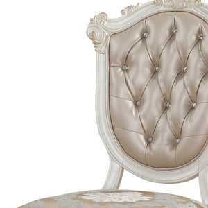 HomeRoots Set of Two Elegant Tufted Rose Gold and Pearl Faux Leather Dining Chairs with Solid Wood Frame 573396