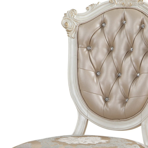 HomeRoots Set of Two Elegant Tufted Rose Gold and Pearl Faux Leather Dining Chairs with Solid Wood Frame 573396