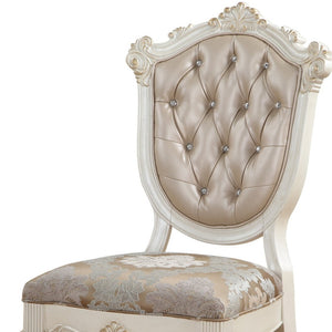 HomeRoots Set of Two Elegant Tufted Rose Gold and Pearl Faux Leather Dining Chairs with Solid Wood Frame 573396