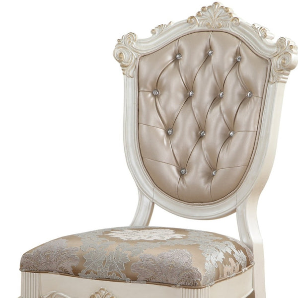 HomeRoots Set of Two Elegant Tufted Rose Gold and Pearl Faux Leather Dining Chairs with Solid Wood Frame 573396