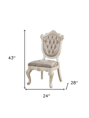 HomeRoots Set of Two Elegant Tufted Rose Gold and Pearl Faux Leather Dining Chairs with Solid Wood Frame 573396