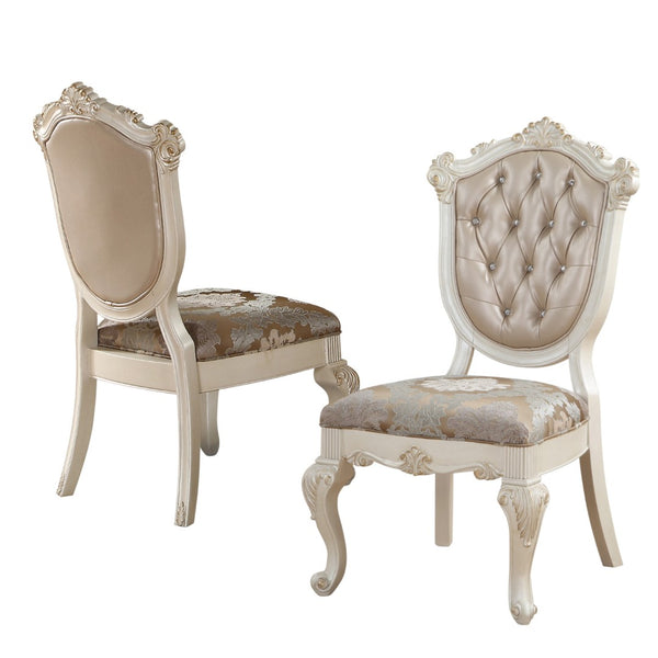 HomeRoots Set of Two Elegant Tufted Rose Gold and Pearl Faux Leather Dining Chairs with Solid Wood Frame 573396
