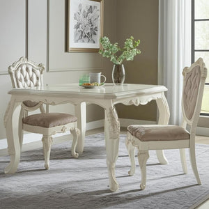 HomeRoots Set of Two Elegant Tufted Rose Gold and Pearl Faux Leather Dining Chairs with Solid Wood Frame 573396