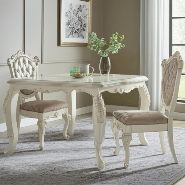 HomeRoots Set of Two Elegant Tufted Rose Gold and Pearl Faux Leather Dining Chairs with Solid Wood Frame 573396