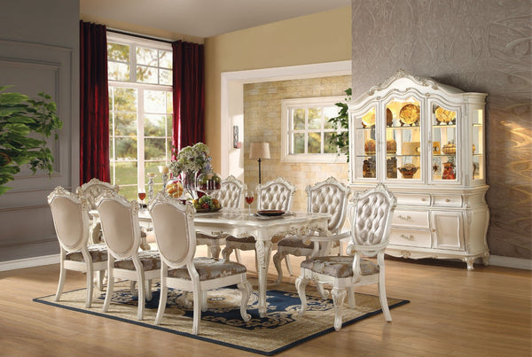 HomeRoots Set of Two Elegant Tufted Off-White Faux Leather Dining Arm Chairs for Modern Living Spaces 573397