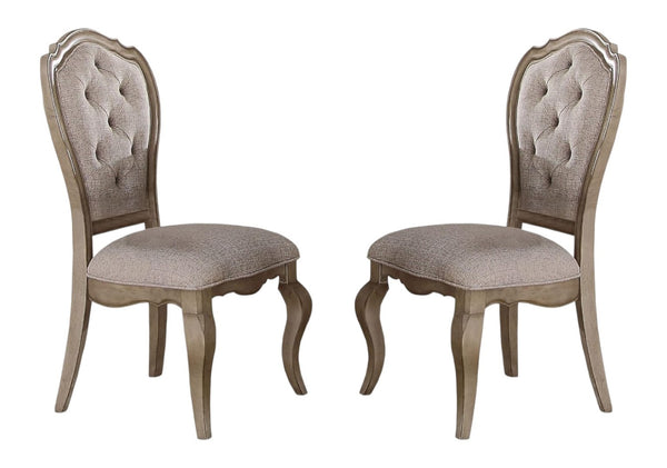HomeRoots Set of Two Elegant Tufted Beige-Taupe Upholstered Side Chairs with Solid Wood Frame & Comfort 573398