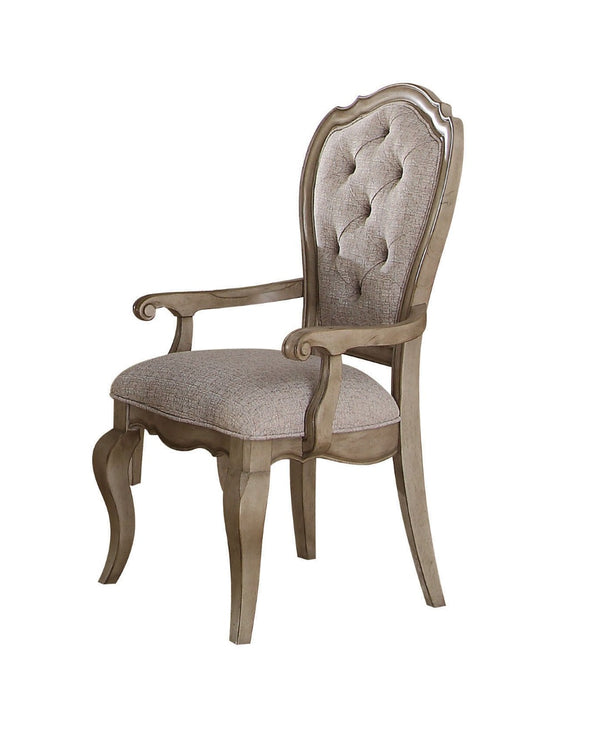 HomeRoots Set of Two Elegant Beige and Taupe Tufted Upholstered Armchairs for Dining or Accent Seating 573399