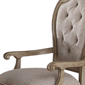 HomeRoots Set of Two Elegant Beige and Taupe Tufted Upholstered Armchairs for Dining or Accent Seating 573399