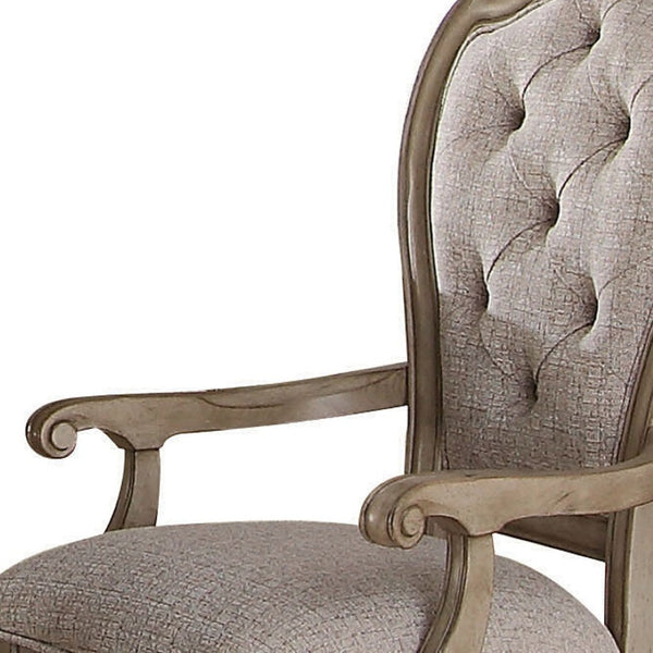 HomeRoots Set of Two Elegant Beige and Taupe Tufted Upholstered Armchairs for Dining or Accent Seating 573399