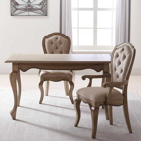 HomeRoots Set of Two Elegant Beige and Taupe Tufted Upholstered Armchairs for Dining or Accent Seating 573399