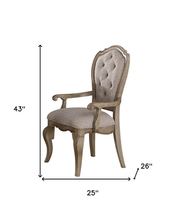 HomeRoots Set of Two Elegant Beige and Taupe Tufted Upholstered Armchairs for Dining or Accent Seating 573399