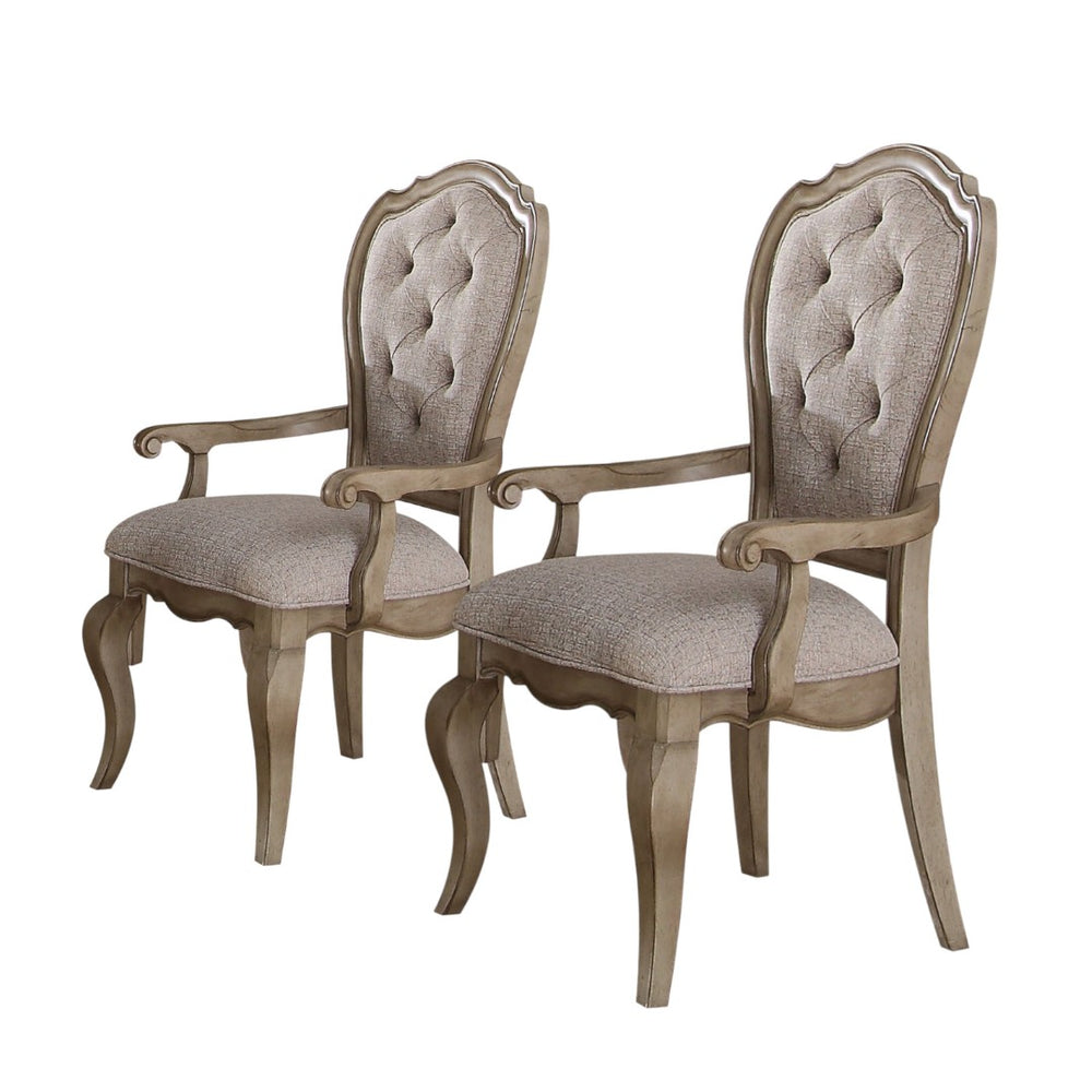 HomeRoots Set of Two Elegant Beige and Taupe Tufted Upholstered Armchairs for Dining or Accent Seating 573399