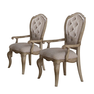 HomeRoots Set of Two Elegant Beige and Taupe Tufted Upholstered Armchairs for Dining or Accent Seating 573399