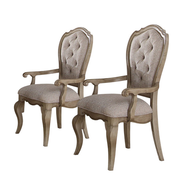 HomeRoots Set of Two Elegant Beige and Taupe Tufted Upholstered Armchairs for Dining or Accent Seating 573399