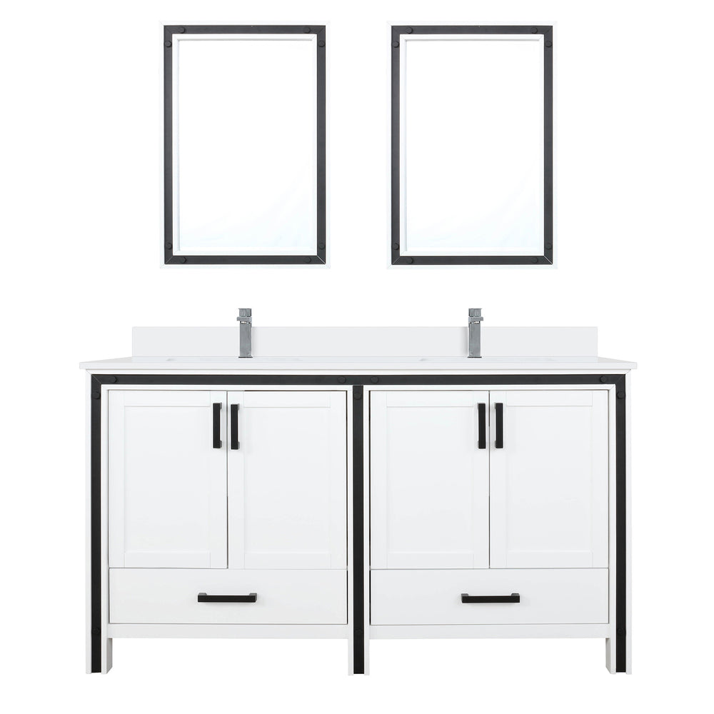 English Elm White Double Bath Vanity 60 in. W x 22 in. D with Cultured Marble Top, Chrome Faucet, Dual 22x32 Mirrors B2731S01138