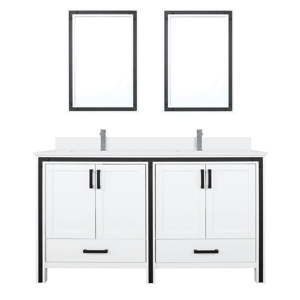 English Elm White Double Bath Vanity 60 in. W x 22 in. D with Cultured Marble Top, Chrome Faucet, Dual 22x32 Mirrors B2731S01138