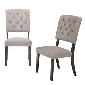 HomeRoots Set of Two Elegant Tufted Gray Linen Dining Chairs with Solid Wood Frame and Open Back Design 573400