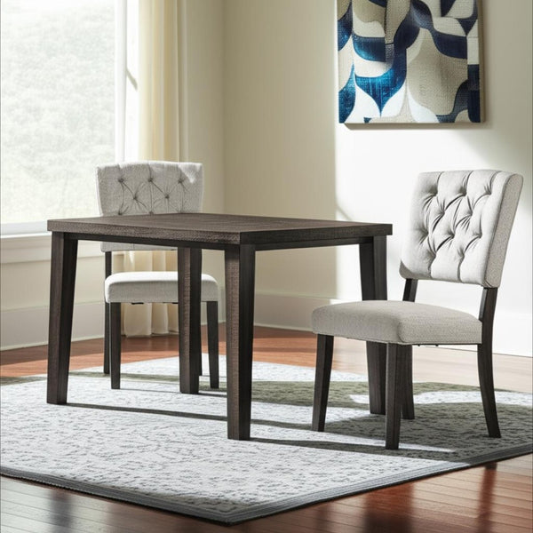 HomeRoots Set of Two Elegant Tufted Gray Linen Dining Chairs with Solid Wood Frame and Open Back Design 573400