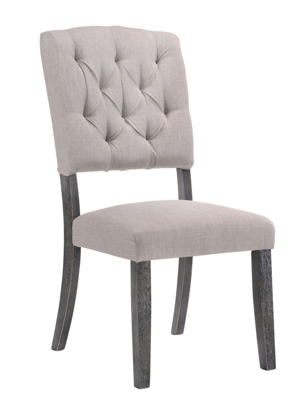 HomeRoots Set of Two Elegant Tufted Gray Linen Dining Chairs with Solid Wood Frame and Open Back Design 573400
