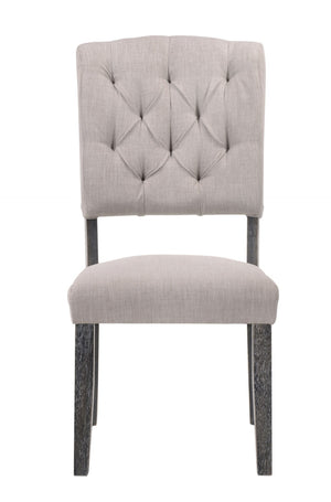 HomeRoots Set of Two Elegant Tufted Gray Linen Dining Chairs with Solid Wood Frame and Open Back Design 573400