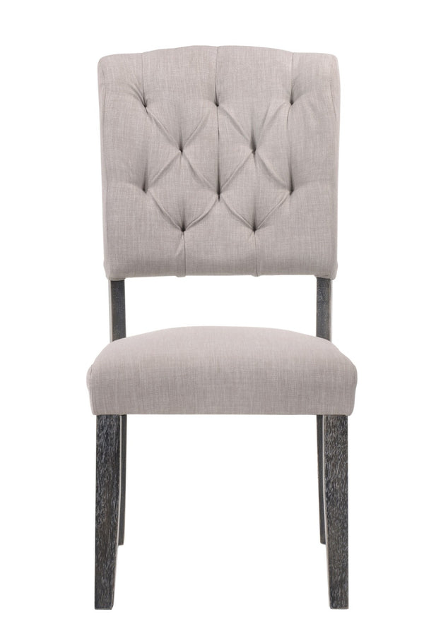 HomeRoots Set of Two Elegant Tufted Gray Linen Dining Chairs with Solid Wood Frame and Open Back Design 573400