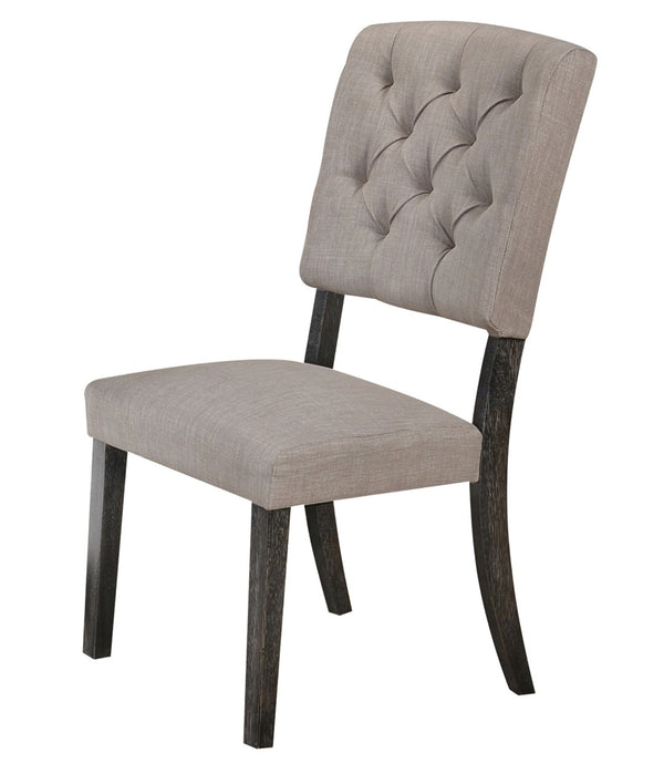 HomeRoots Set of Two Elegant Tufted Gray Linen Dining Chairs with Solid Wood Frame and Open Back Design 573400